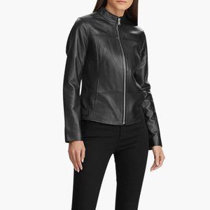 Ralph Lauren Band Collar Leather Jacket